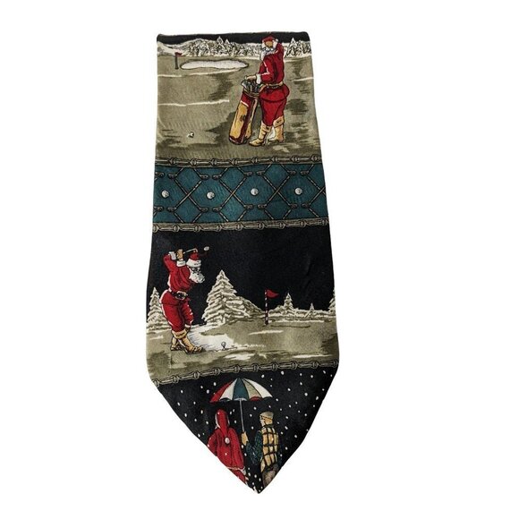 Basics By Croft & Barrow Christmas Santa Claus Golfing Novelty Silk Necktie - Picture 4 of 7